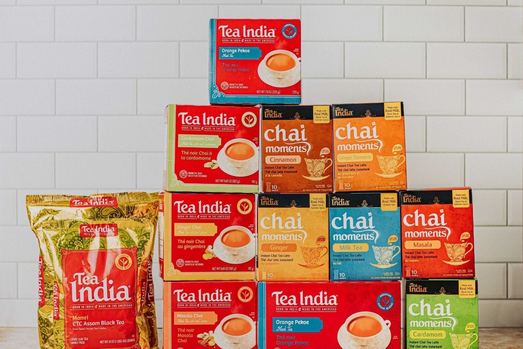 Assortment of Tea India Loose Leaf tea bag and Chai Moments instant tea mixes
