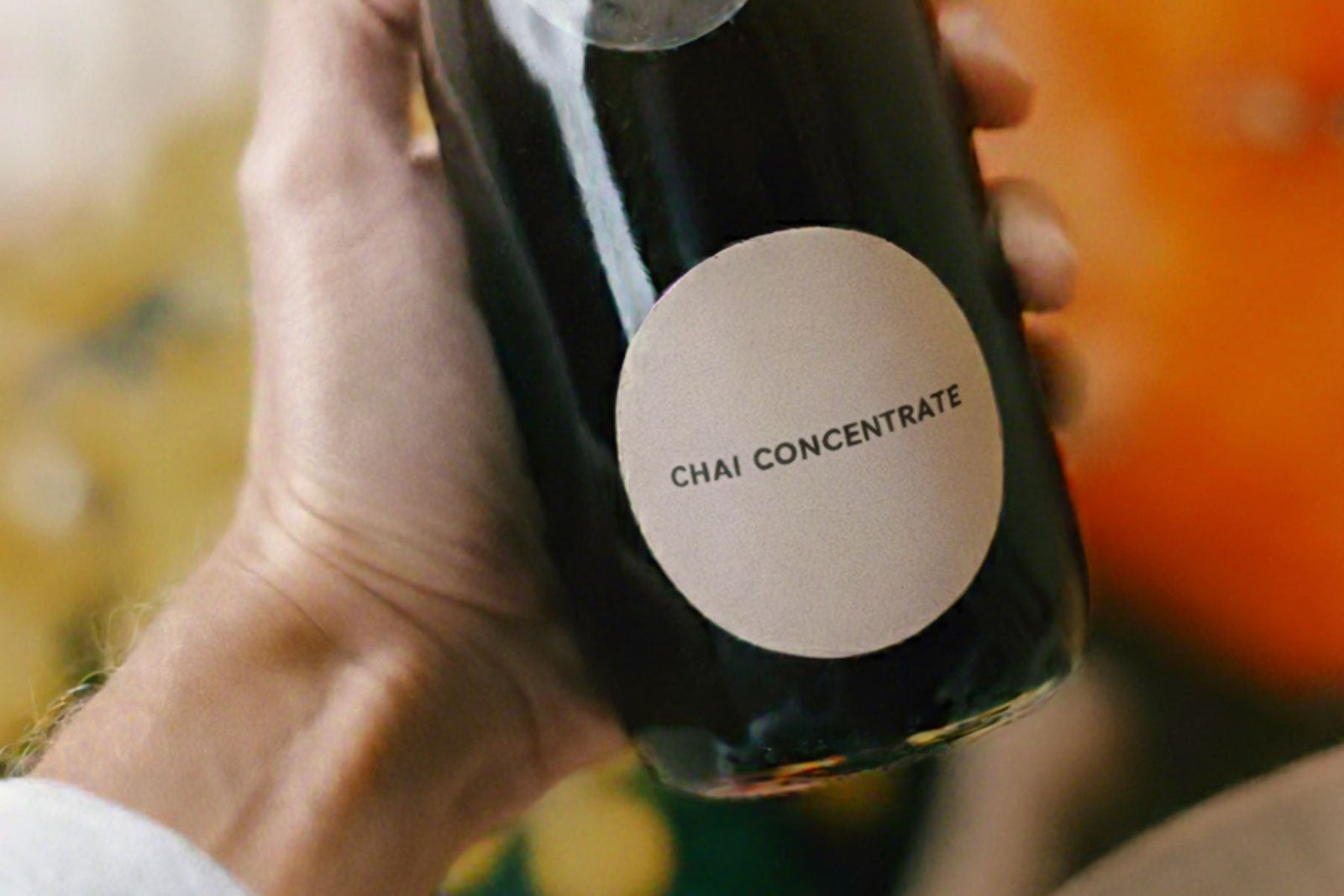 Chai Concentrate bottle with a label on it