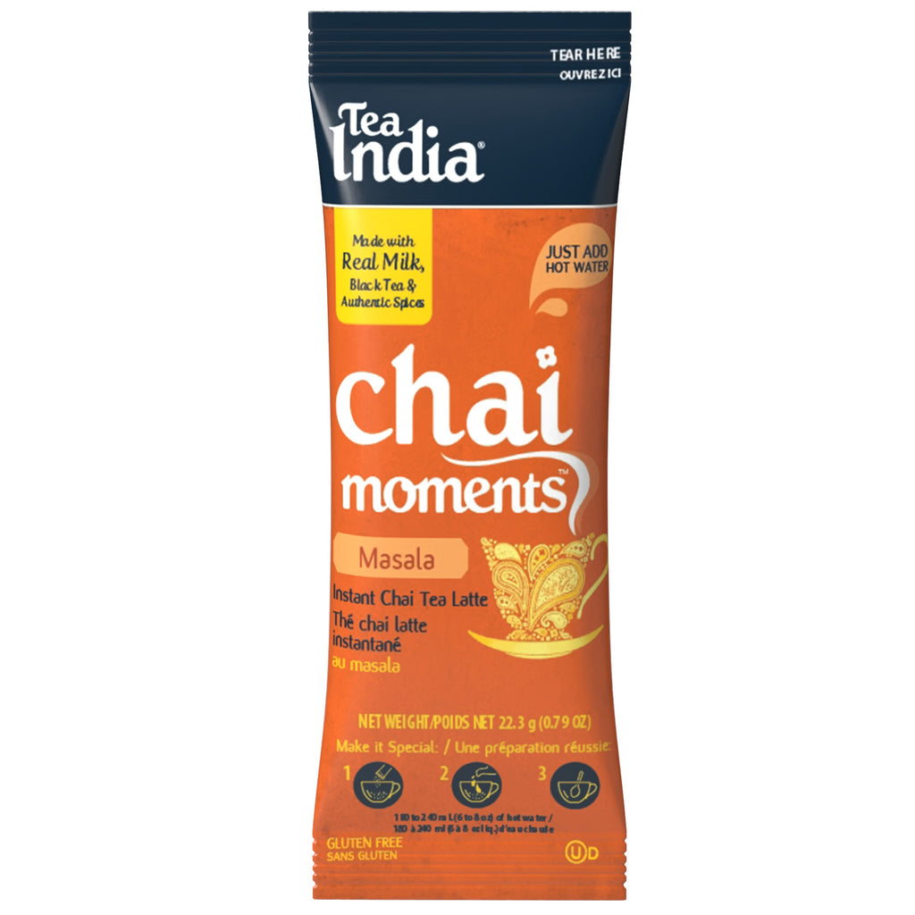 Tea India Chai Moments Masala instant chai tea latte individual serving sachet on a white background