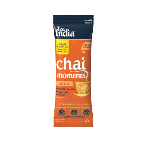 Tea India Chai Moments Masala instant chai tea latte individual serving sachet on a white background