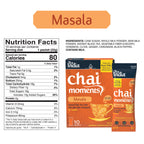 Tea India Chai Moments Masala packaging with nutrition facts label on a white background