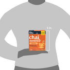 Tea India Chai Moments Masala package on a gray shirt with dimensions indicated.