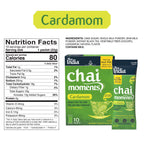 Tea India Chai Moments Cardamom packaging with nutrition facts label on a white background