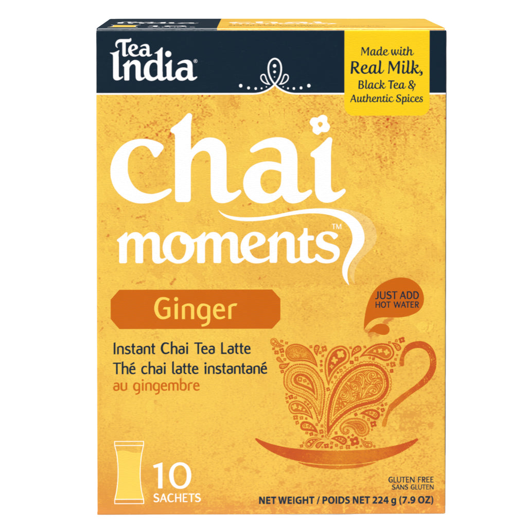 Box of Tea India Chai Moments Ginger instant chai tea latte on a white background