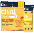 Tea India Chai Moments Ginger instant chai tea latte packaging with an individual serving sachet on a white background