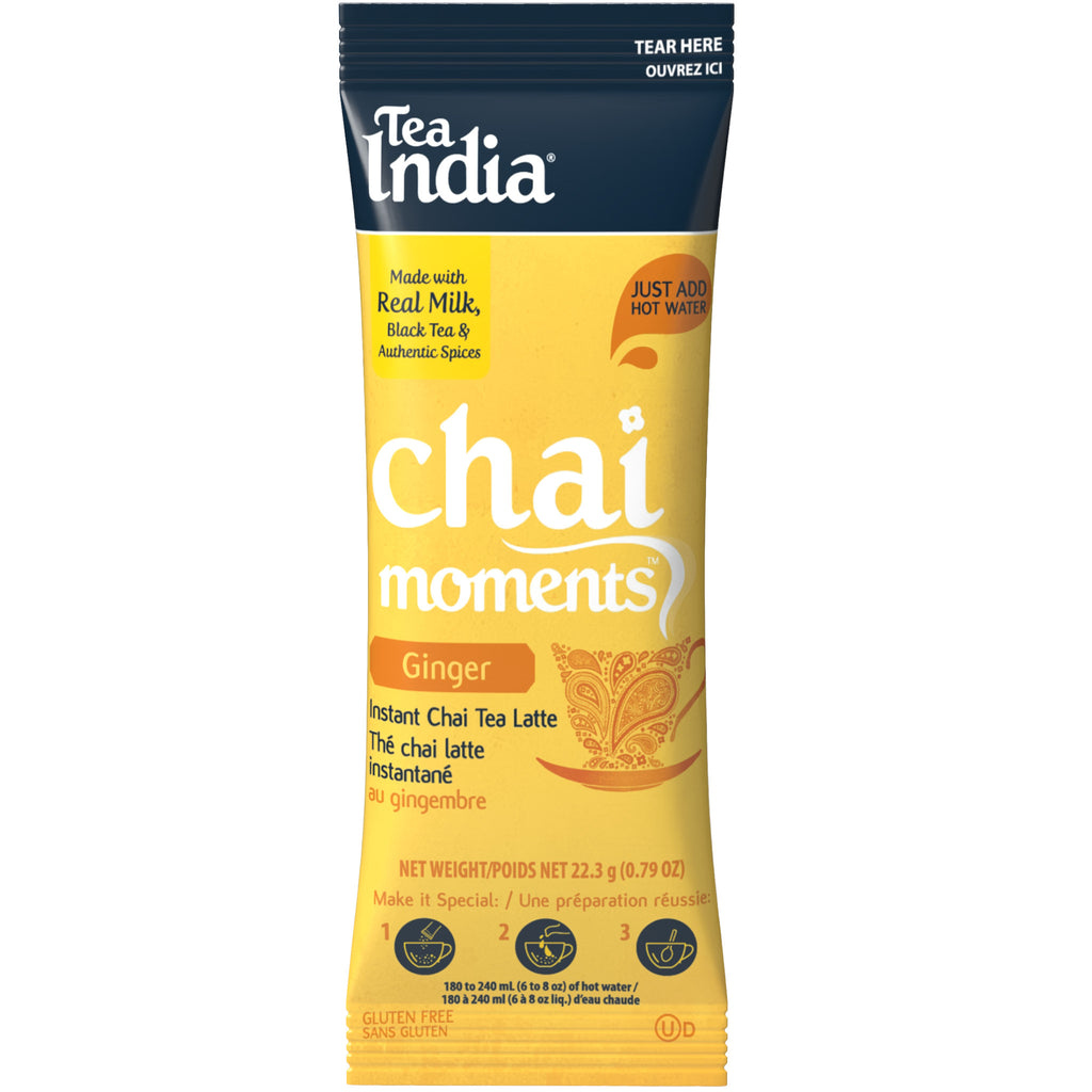 Tea India Chai Moments Ginger instant chai tea latte individual sachet on a white background