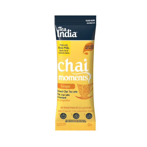 Tea India Chai Moments Ginger instant chai tea latte individual serving sachet on a white background