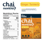 Chai Moments Ginger Turmeric instant chai tea latte packaging with nutrition facts label.