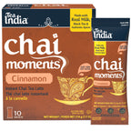Tea India Chai Moments Cinnamon instant chai tea latte packaging with an  individual serving sachet on a white background