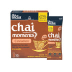 Tea India Chai Moments Cinnamon instant chai tea latte packaging with an  individual serving sachet on a white background
