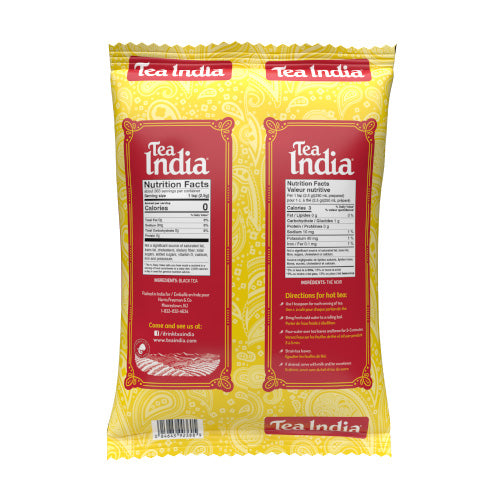 Tea India packaging with yellow and red design on a white background