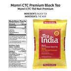 Tea India Mamri CTC Premium Black Tea package with nutrition facts label on a white background