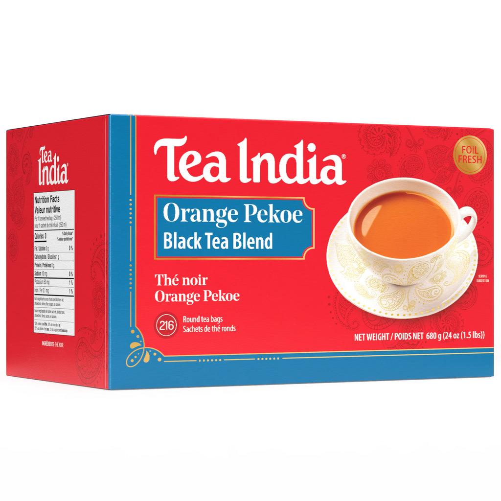 Tea India Orange Pekoe Black Tea Blend packaging on a white background