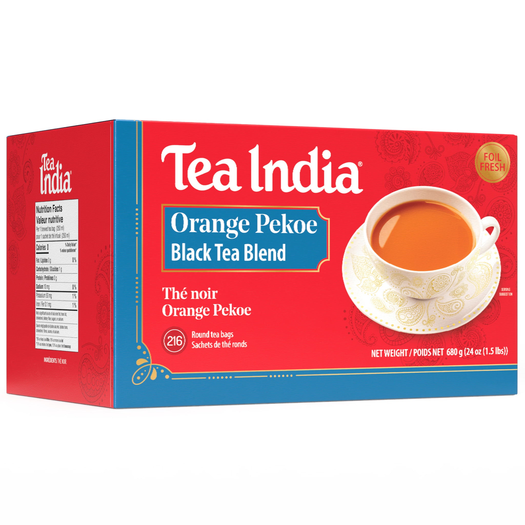 Tea India Orange Pekoe Black Tea Blend packaging on a white background