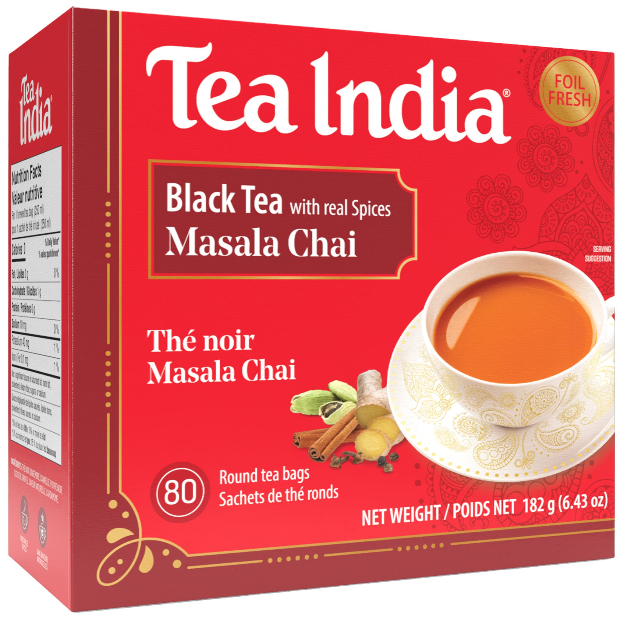 Box of Tea India Black Tea with real spices Masala Chai on a white background
