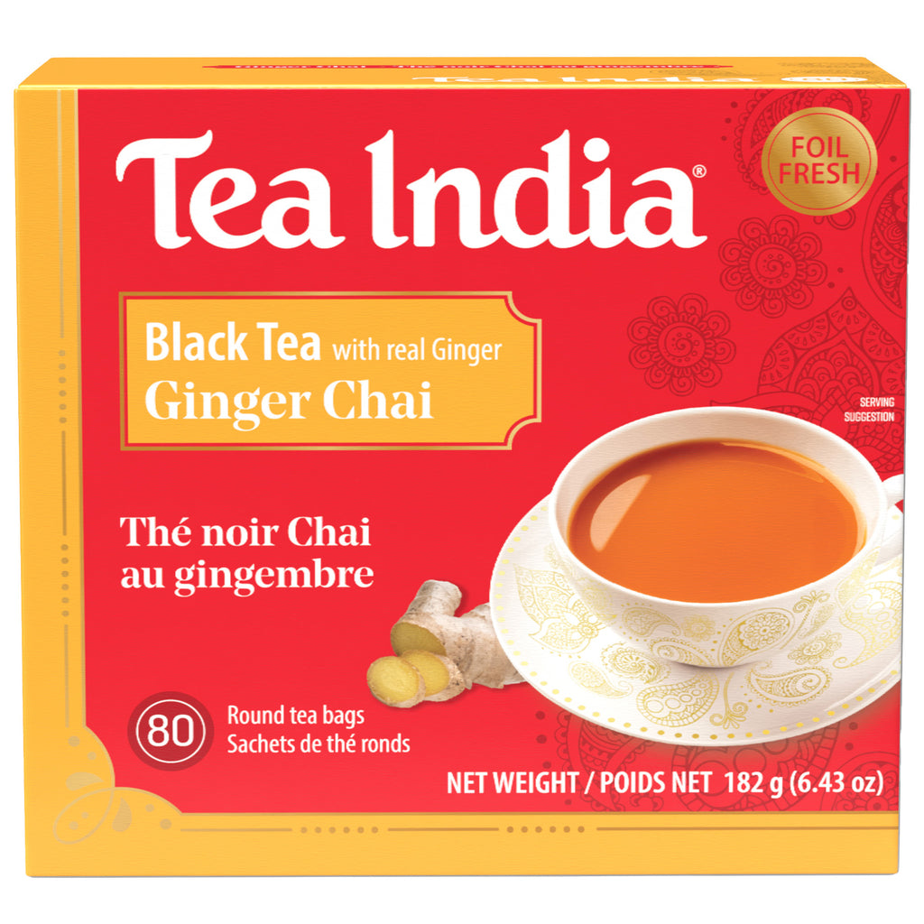 Box of Tea India Black Tea with real Ginger Chai on a white background