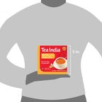 Tea India package on a gray t-shirt with dimensions indicated