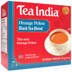Box of Tea India Orange Pekoe Black Tea Blend with a cup of tea on the label.
