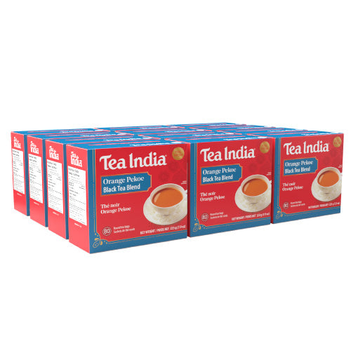 12 boxes of Tea India Orange Pekoe Black Tea Blend on a white background
