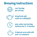 Instructions for making a traditional cup of black tea with icons and text.