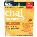 Box of Tea India Chai Moments Ginger instant chai tea latte with no added sugar on a white background.