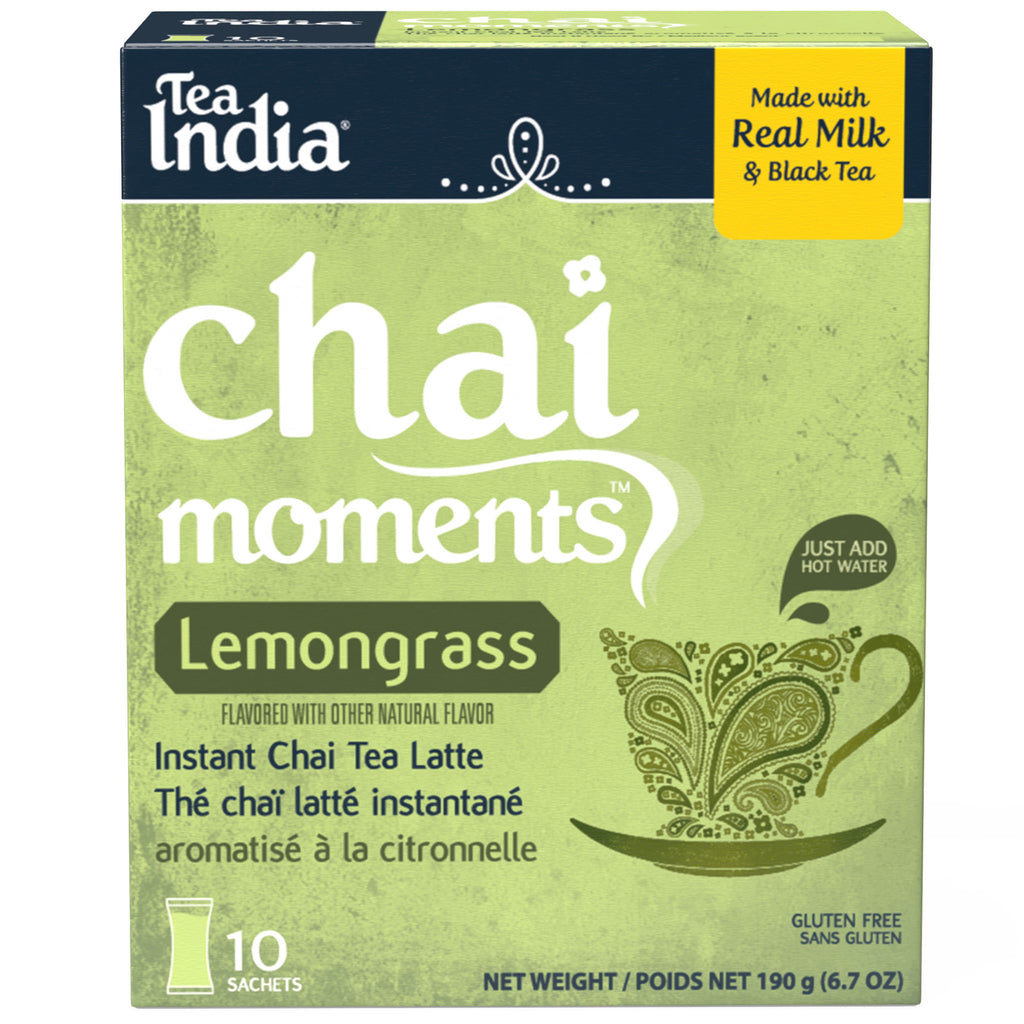Box of Tea India Chai Moments Lemongrass instant chai tea latte on a white background