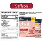 Chai Moments Saffron instant chai tea latte packaging with nutrition facts label and ingredient list