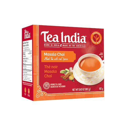 Box of Tea India Masala Chai black tea zero sugar chai with real spices and 80 round tea bags