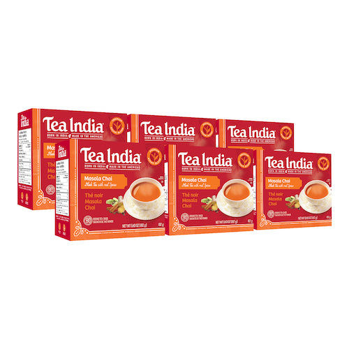 Six boxes of Tea India Masala Chai black tea with real spices and 80 round tea bags per box
